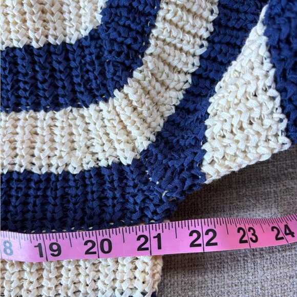 J. Crew Women's V-Neck Navy Cream Chunky Knit Sweater Nautical Fishermancore S - Picture 9 of 10